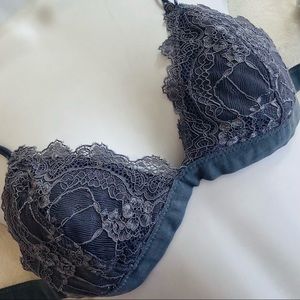 Scalloped Lace Dove Gray Bra Bralette Top Youmita Grey Blue M/L